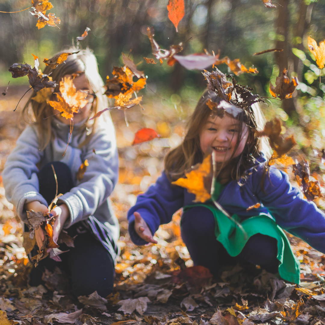 Children playing with leaves